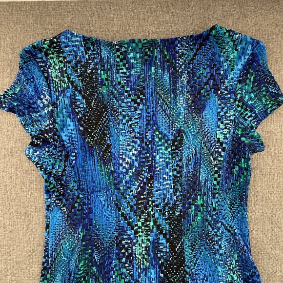 Connected Apparel Dress Blue Abstract Print 10 Petite Short Sleeves Stretchy - Picture 9 of 10